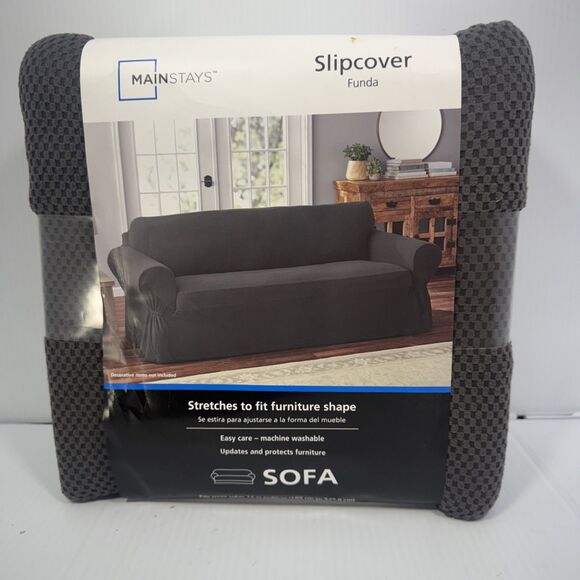 Mainstays 1-Piece Stretch  Slipcover  Loveseat Funda 74” To 96” - Gray - Picture 1 of 5